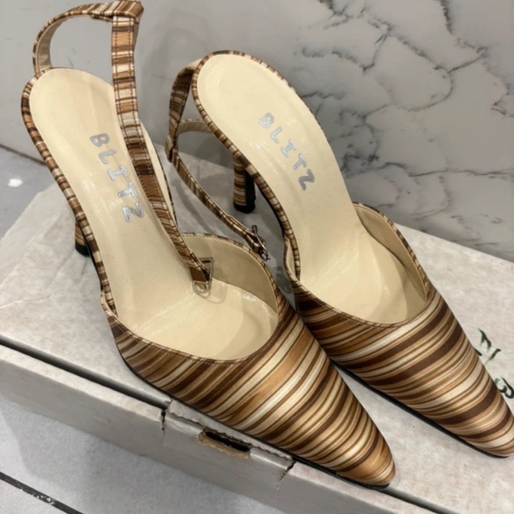 Women's Brown Striped Slingback Heels